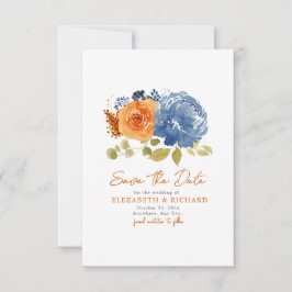 Navy Blue Burnt Orange Bouquet Fall Floral Save The Date
