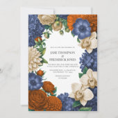 Navy Blue, Burnt Orange & Champagne Wedding Einladung (Vorderseite)