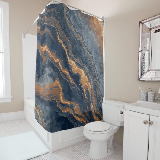 Navy Blue Burnt Orange Dusty Blue Duschvorhang (Beispiel)