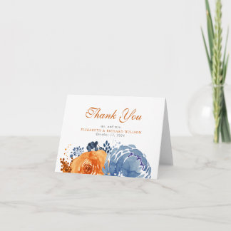 Navy Blue Burnt Orange Fall Floral Vielen Dank Dankeskarte