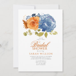 Navy Blue Burnt Orange Floral Brautparty Einladung