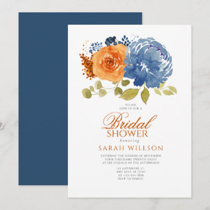 Navy Blue Burnt Orange Floral Brautparty Einladung