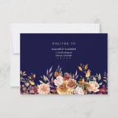 Navy Blue Burnt Orange Floral Wedding RSVP Card (Rückseite)