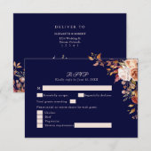 Navy Blue Burnt Orange Floral Wedding RSVP Card (Vorne/Hinten)