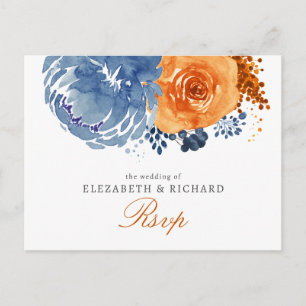 Navy Blue Burnt Orange Hochzeit im Herbst UAwg Postkarte
