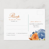 Navy Blue Burnt Orange Hochzeit im Herbst UAwg Postkarte (Rückseite)