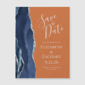Navy Blue Burnt Orange Magnetic Save the Date Magnetkarte (Vorderseite)