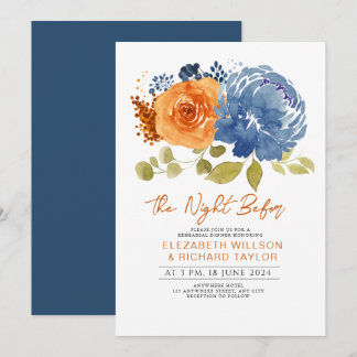 Navy Blue Burnt Orange Probe Dinner Einladung