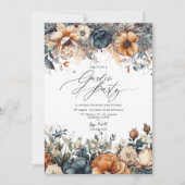 Navy Blue, Burnt Orange und Champagne Garden Party Einladung (Vorderseite)