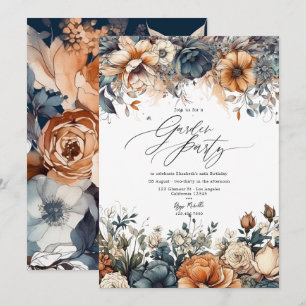 Navy Blue, Burnt Orange und Champagne Garden Party Einladung