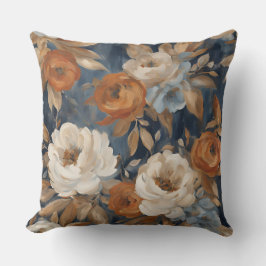 Navy Blue Burnt Orange Watercolor Floral Kissen