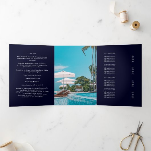 Navy Blue Business Logo | Benutzerdefiniertes gekl Dreifach Gefaltete Karte (Innenseite)