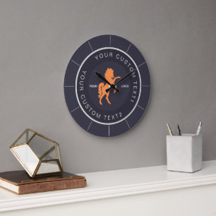 Navy Blue Business Logo Custom Große Wanduhr