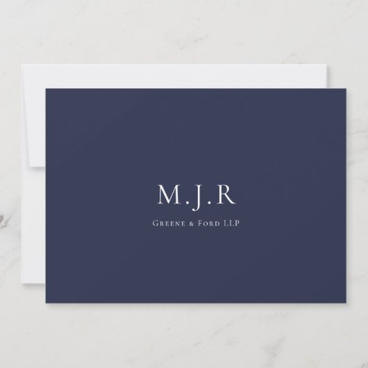 Navy Blue Business Monogram vom Schreibtisch des Mitteilungskarte (Rückseite)