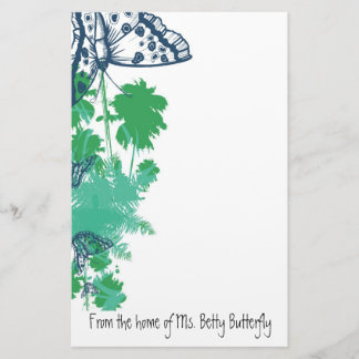 Navy Blue Butterfly & Palm Tree Stationery Briefpapier