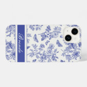 Navy Blue Butterfly Toile iPhone 14 Fall Hülle (Rückseite (Horizontal))