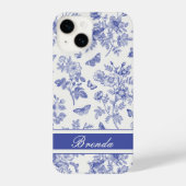 Navy Blue Butterfly Toile iPhone 14 Fall iPhone Hülle (Rückseite)