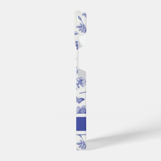 Navy Blue Butterfly Toile iPhone 14 Fall iPhone Hülle (Linke Seite)