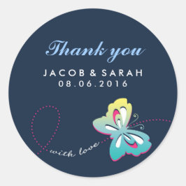 Navy Blue Butterfly Wedding Danke Sticker