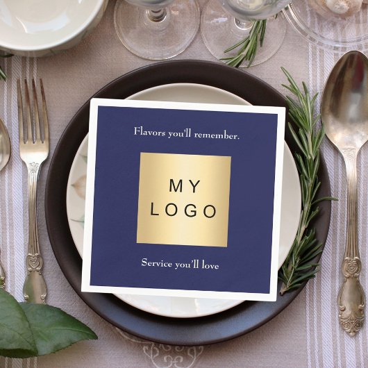 Navy blue cafe bar business logo slogan quote serviette