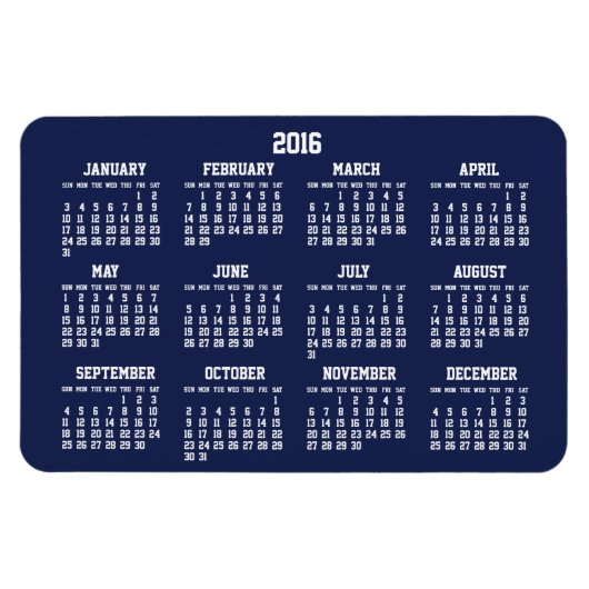 Navy Blue Calendar 2016 Große flexible Magnete 4x6 (Horizontal)