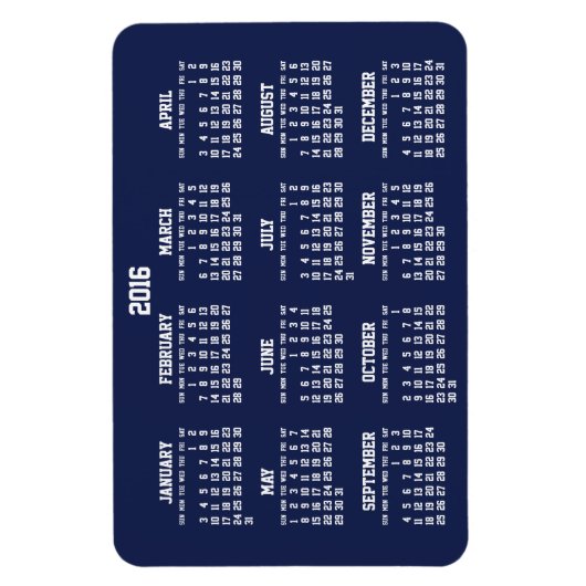 Navy Blue Calendar 2016 Große flexible Magnete 4x6 (Vertikal)