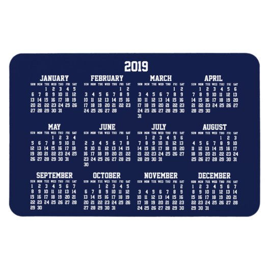 Navy Blue Calendar 2019 Große flexible Magnete (Horizontal)