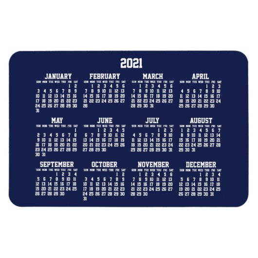 Navy Blue Calendar 2021 große flexible Magnete (Horizontal)