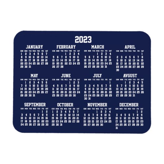 Navy Blue Calendar 2023 Kleine flexible Magnete (Horizontal)