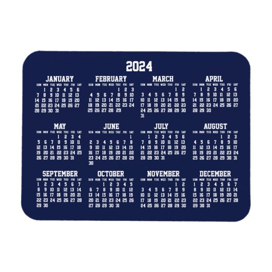 Navy Blue Calendar 2024 Kleine flexible Magnete (Horizontal)