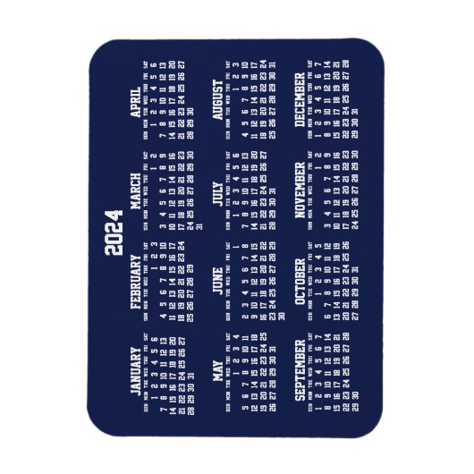 Navy Blue Calendar 2024 Kleine flexible Magnete (Vertikal)