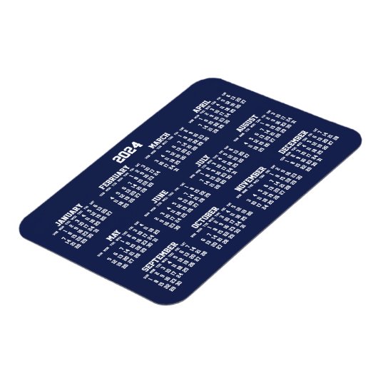 Navy Blue Calendar 2024 Kleine flexible Magnete (Linke Seite)