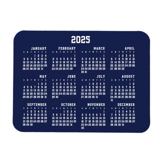 Navy Blue Calendar Flexible Magnet 2025 (Horizontal)