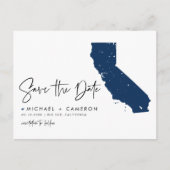 Navy Blue California Map QR-Code Save the Date Ankündigungspostkarte (Vorderseite)