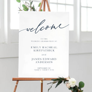 Navy Blue Calligraphy Einfache Begrüßung Poster
