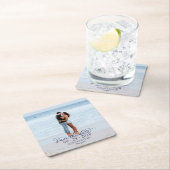 Navy Blue Calligraphy Foto Wedding Save the Date Rechteckiger Pappuntersetzer (Vor Ort)