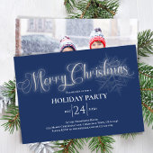 Navy Blue Calligraphy Script Frohe Weihnachtsfeier Einladung