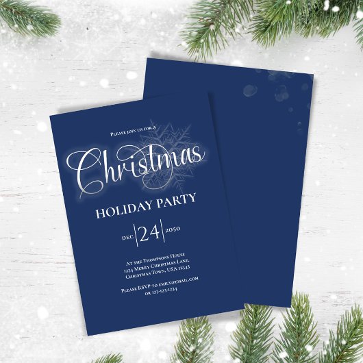 Navy Blue Calligraphy Script Weihnachts-Party Einladung