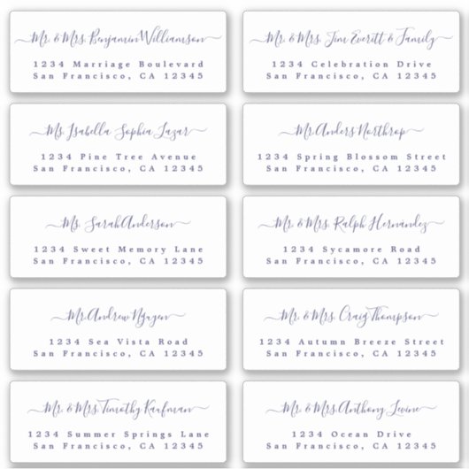 Navy Blue Calligraphy Wedding Guest Address Labels (Vorderseite)