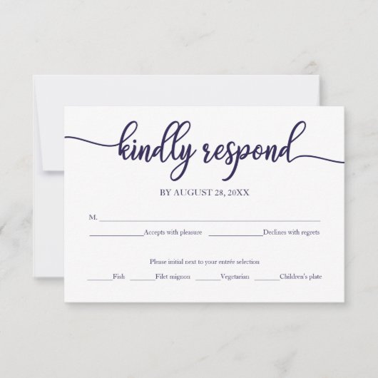 Navy Blue Calligraphy Wedding RSVP Card (Vorderseite)