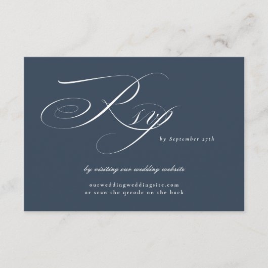 Navy Blue Calligraphy Wedding Website QR CODE RSVP Karte (Vorderseite)