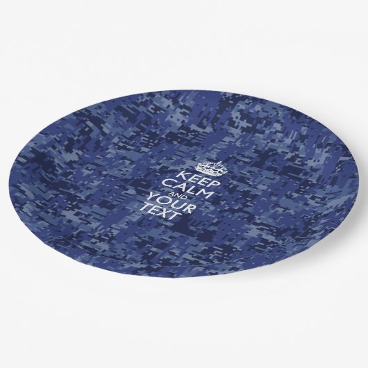 Navy Blue Camouflage Behalte Ruhe und Ihren Text Pappteller (Schrägansicht)