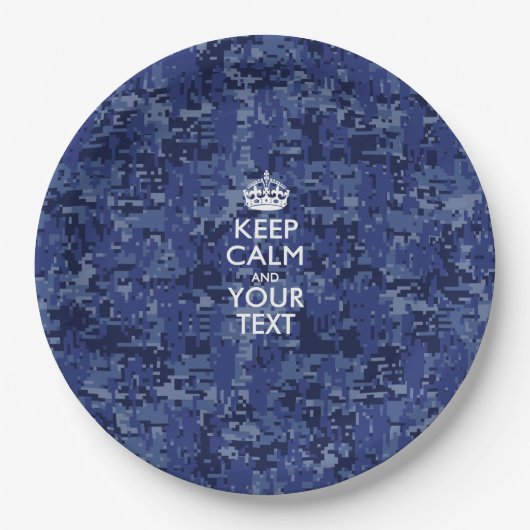 Navy Blue Camouflage Behalte Ruhe und Ihren Text Pappteller (Vorderseite)