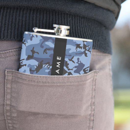 Navy Blue Camouflage Ihr Name Personalize Flachmann (Beispiel)