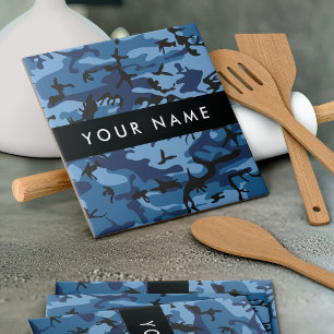 Navy Blue Camouflage Ihr Name Personalize Fliese
