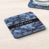 Navy Blue Camouflage Ihr Name Personalize Getränkeuntersetzer (Linke Seite)