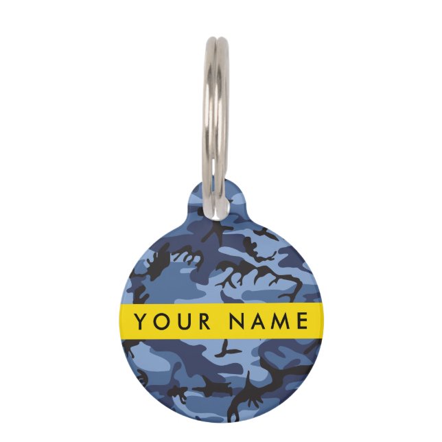 Navy Blue Camouflage Ihr Name Personalize Haustiermarke (Vorderseite)