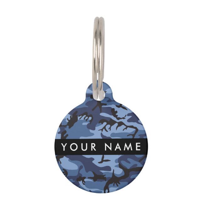Navy Blue Camouflage Ihr Name Personalize Haustiermarke (Vorderseite)
