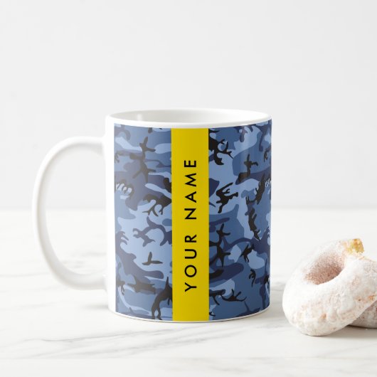 Navy Blue Camouflage Ihr Name Personalize Kaffeetasse (Mit Donut)
