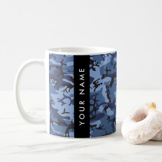 Navy Blue Camouflage Ihr Name Personalize Kaffeetasse (Mit Donut)